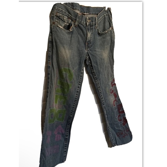 True Religion BILLY SEAT 33 Flap Pockets Written On Destroyed Distressed Frayed - Picture 3 of 11